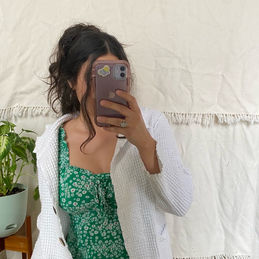 White waffle sweater/cardigan